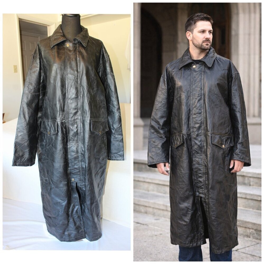 Genuine Canyon Creek Real Soft Leather Duster Over Men's Trench Coat Size 2XL